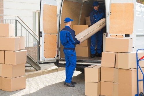 Professional movers handling household items in Hanworth