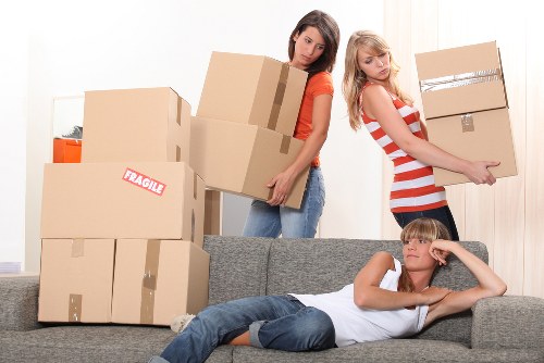 Professional movers packing a house